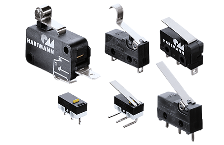 Microschalter in verschiedenen Grössen und Bauarten