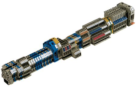 Klemmensteg montiert mit verschiedenen Reihenklemmen