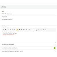 Arbeitsschritt mit Bild und Text erfassen in der Software