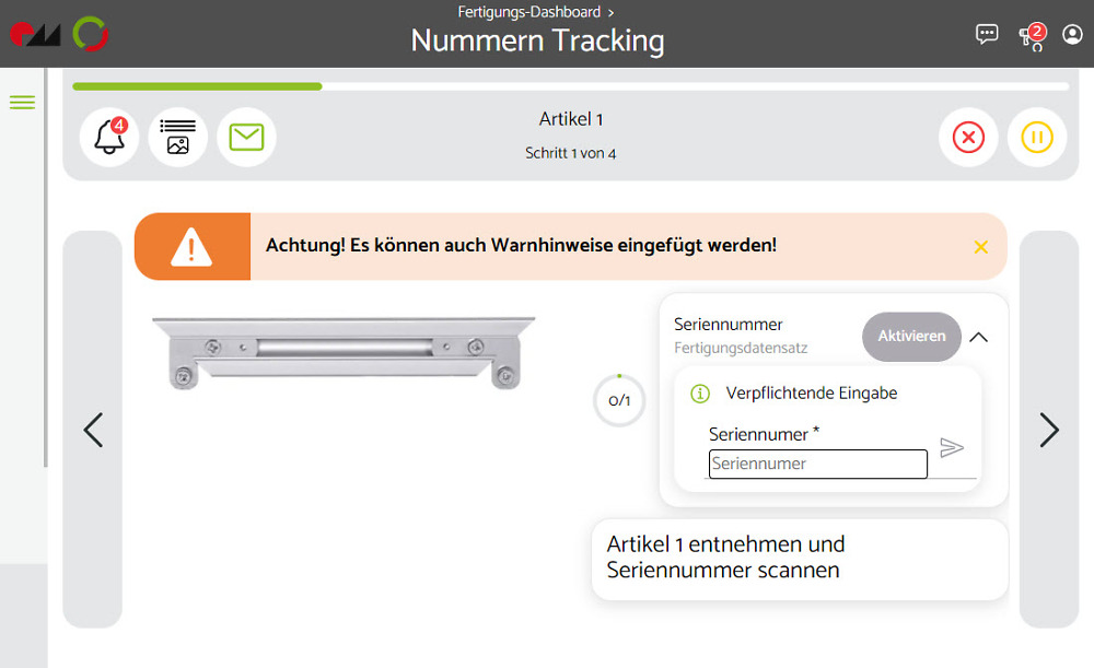Ansicht Arbeitsschritt im Werkerassistenzsystem