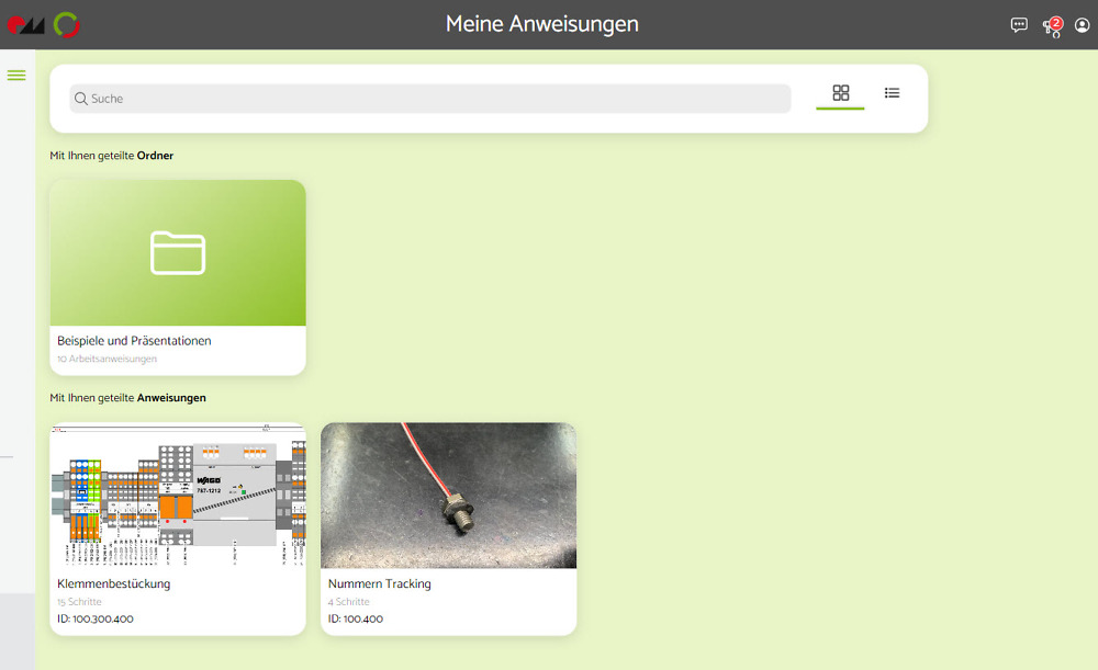 Übersicht digitale Arbeitsanweisungen Übersicht digitale Arbeitsanweisungen