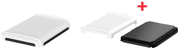 BoVersa Gehäusedeckel geschlossen in weiss mit schwarzem Funktionsdeckel