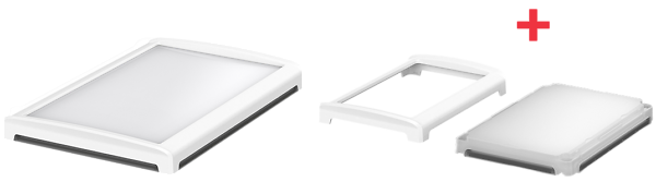 BoVersa Gehäusedeckel offen in weiss mit transluzentem Funktionsdeckel