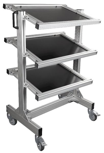 Kommissionierwagen Eco aus leichten Aluminiumprofilen mit 3 Ebenen